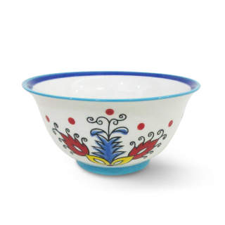 Handbemalte Reisschüssel aus Keramik im blauen Blumenstil für die Küche