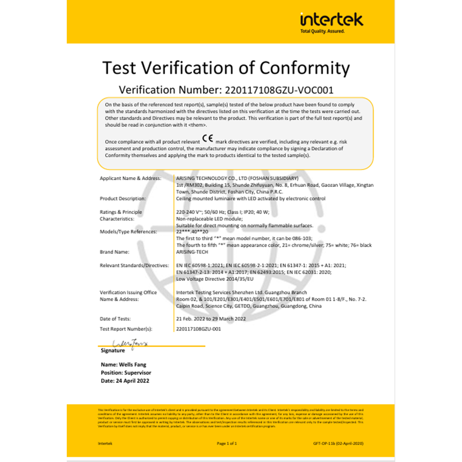 Test Verification of Conformity