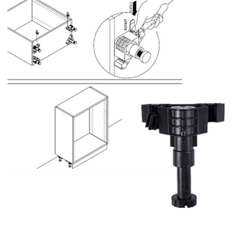 Black Plastic Cabinet Leg With Plastic Dowels.