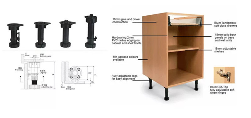 plastic adjustable legs with dowel