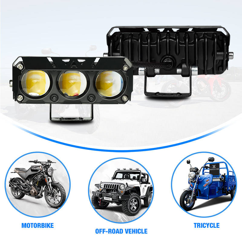 New Design China HT 3 Lens motorcycle LED Driving Lights 12-80V IP67 Waterproof Spotlights