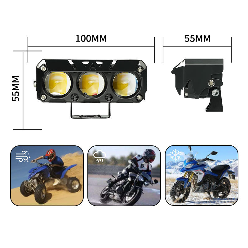 New Design China HT 3 Lens motorcycle LED Driving Lights 12-80V IP67 Waterproof Spotlights