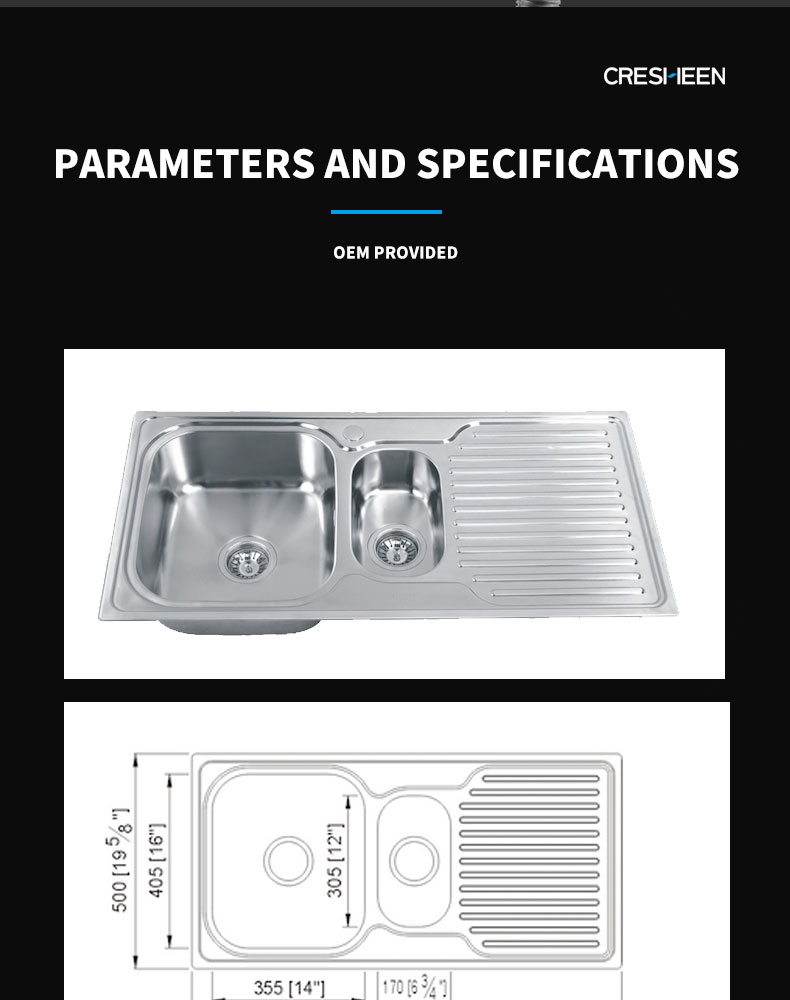 2802 - 大号不锈钢1.5 双碗厨房水槽带排水板,低价格2802 - 大号不锈钢 