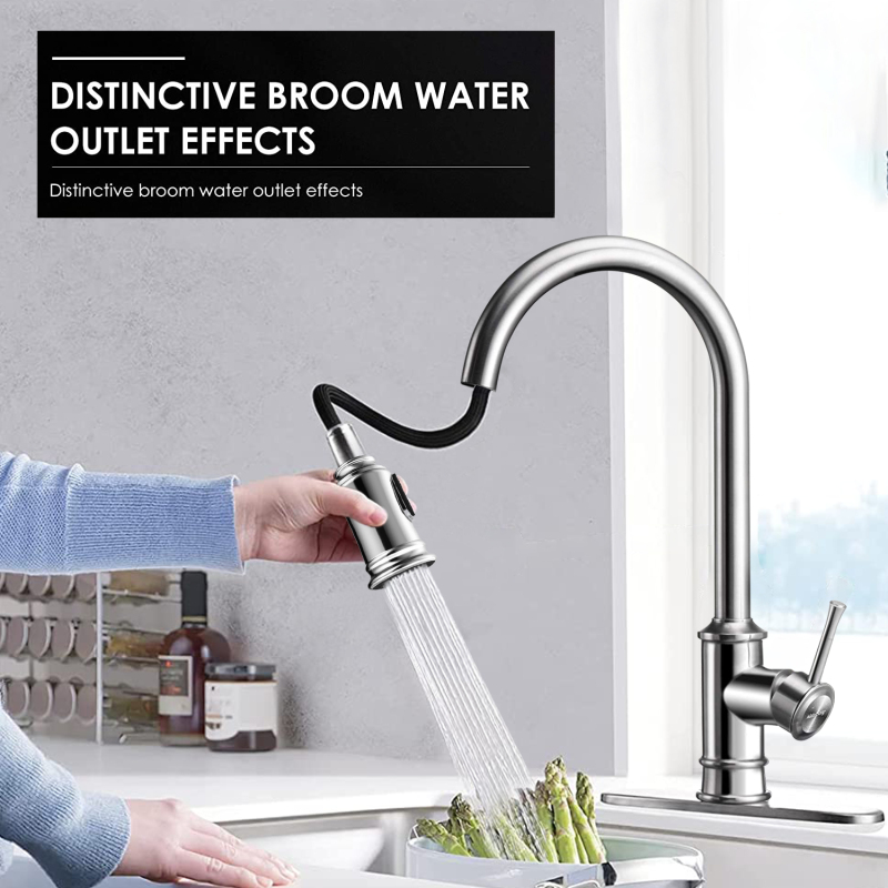 풀다운 스프레이어가 있는 크롬 주방 수도꼭지