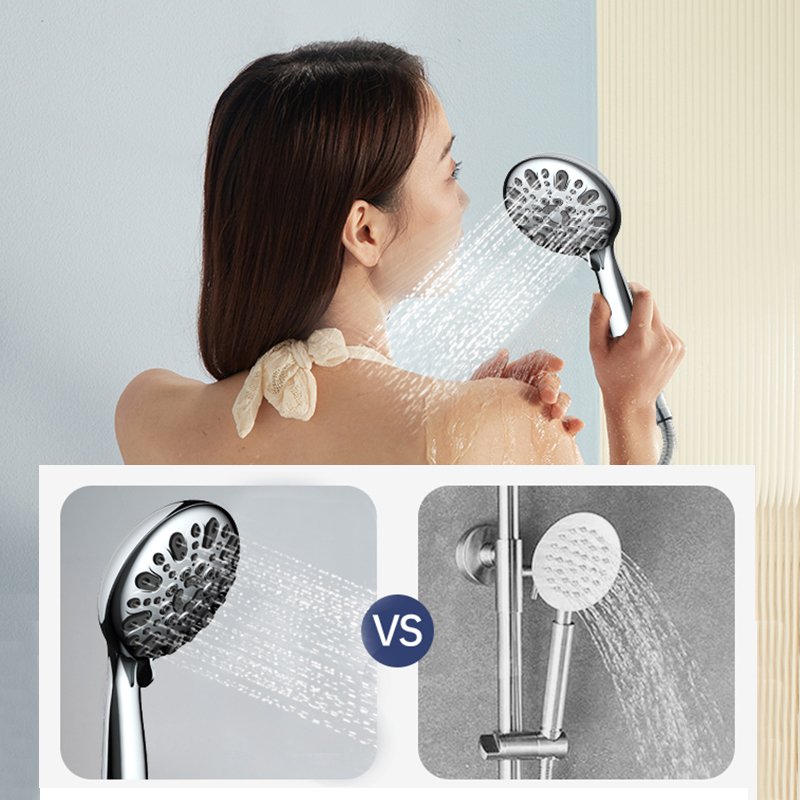 chrome plastic shower head with handheld for bath