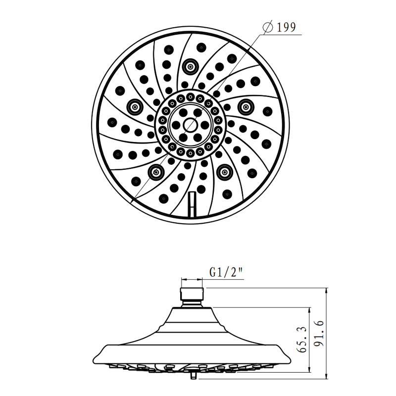Düşük su basıncı için sabit duş başlığı