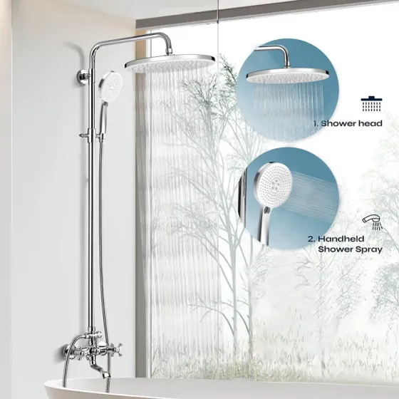 Elegantie en functionaliteit in zwarte luxe chromen staande doucheset