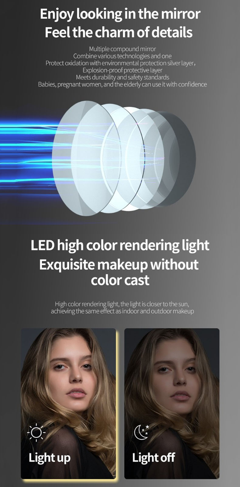 makeup mirror led light round