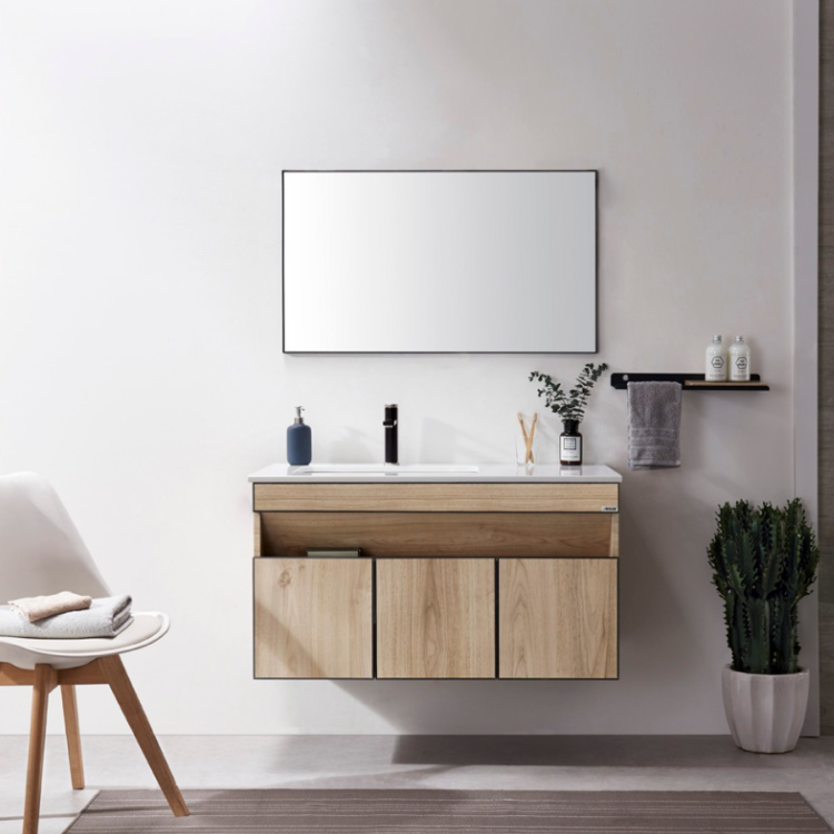 solid wood color stainless steel bathroom cabinet with bathroom mirror
