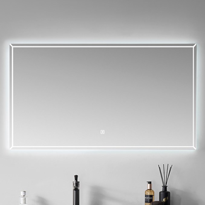 espejo de mueble de baño rectangular con luz led