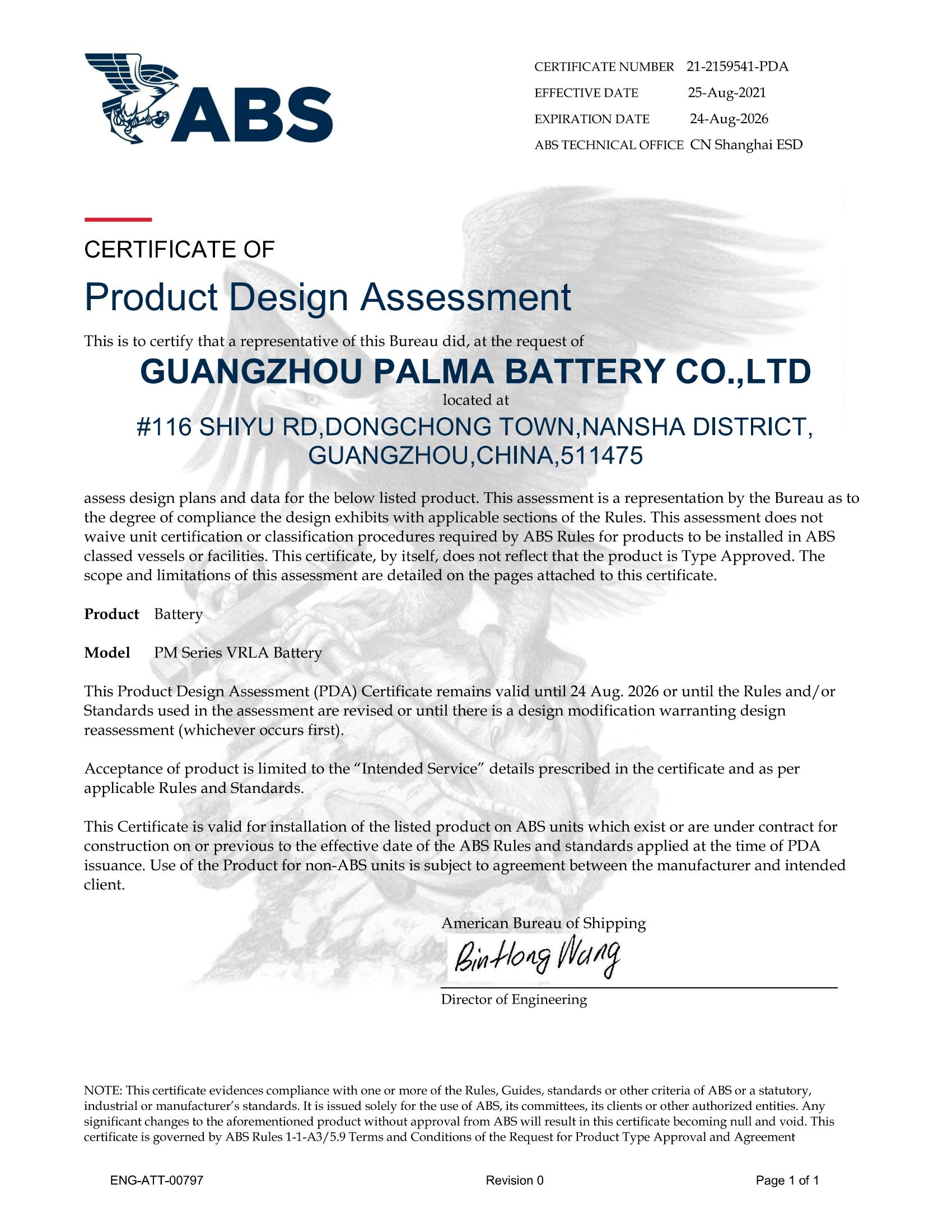 Classification Certificate ABS