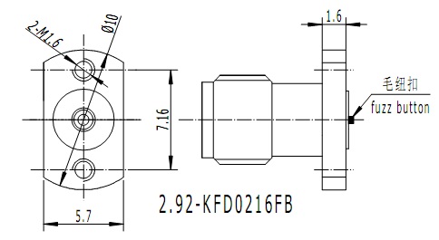 Китай 2.92-KFD0216FB (гнездовой) разъемы Fuzz Button, полосковое вертикальное соединение, беспаечная печатная плата, фланец с 2 отверстиями, производитель