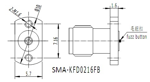 Китай Разъемы SMA-KFD216FB Fuzz Button, полосковое вертикальное соединение, беспаечная печатная плата, фланец с 2 отверстиями, гнездо, производитель