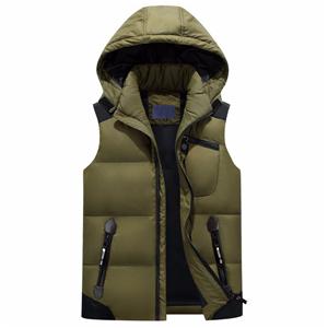 Men's winter duck down padded vest with removable hood