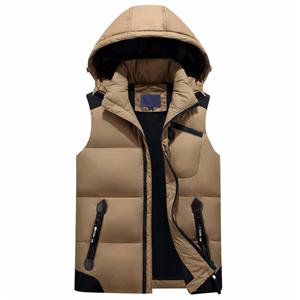 Men's winter duck down padded vest with removable hood