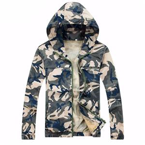 Men's zipper up slim camouflage hooded thin outdoor windproof jacket