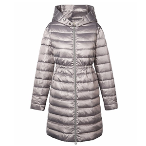 Women's mid length lightweight packable hooded down padded jacket