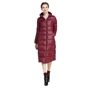 Women's thicken winter lightweight packable long hooded down jacket