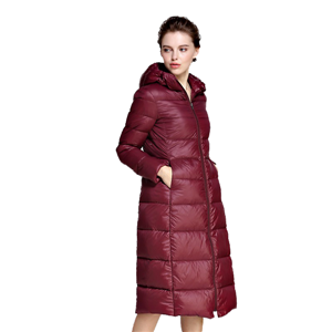 Women's thicken winter lightweight packable long hooded down jacket