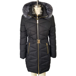 Women's quilted duck down parka with faux fur hood