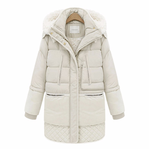 Women's winter mid length hooded cotton padded fleece coat