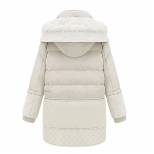 Women's winter mid length hooded cotton padded fleece coat