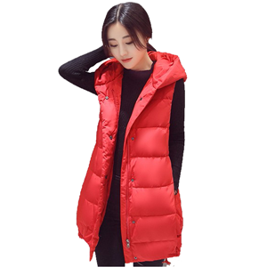 Women's winter slim puffer long padded down vest with hood