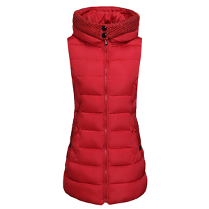 Women's cotton padded hooded zip up long down vest outwear