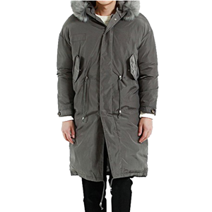 Men's winter thicken cotton jacket with faux fur hood length parka coat