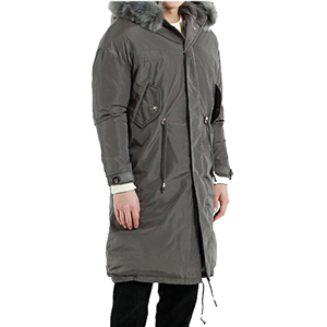 Men's winter thicken cotton jacket with faux fur hood length parka coat