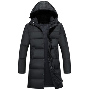 Men's micro twill full-length hooded warm water resistant parka coat