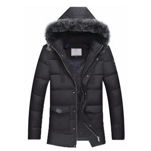 Men's fur hooded heavy goose down coat winter warm parka jacket