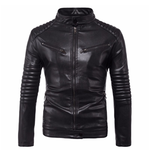 Men's slim fitted PU leather motorcycle outwear jacket