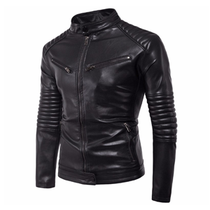 Men's slim fitted PU leather motorcycle outwear jacket