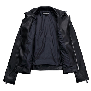 Women's short-length slim-fit lapel faux leather PU moto jacket