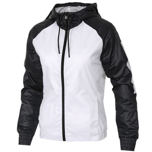 Women's color block drawstring hooded zip up sport windproof jacket