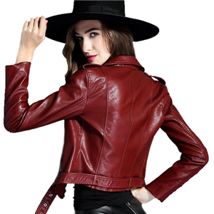 Women's PU faux leather jacket slim lapel zip short moto coat