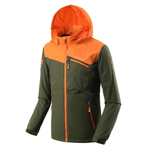 Men's high quality front-zip rain jacket with hideaway hood