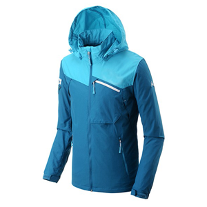 Men's high quality front-zip rain jacket with hideaway hood