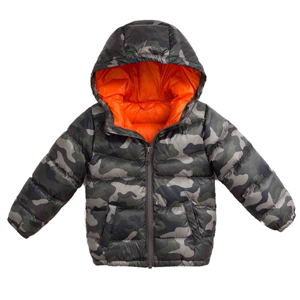 Boy's winter lightweight camouflage down jacket with hood