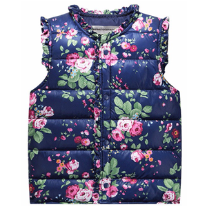 Girl's autumn winter lightweight floral down puffer vest