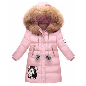 Girl's puffer thick down padded jacket with faux fur hood