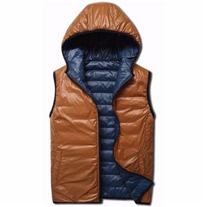 Custom men’s best cheap foldable light down vest with hood sleeveless jacket