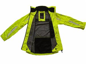 Women's outer wear fluo yellow waterproof jacket with reflective insert