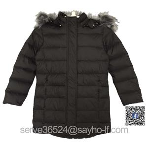 Girls light weight down jacket with faux fur hood edge