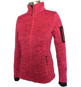 Women cationic yarn-dyed fleece jacket with stretch lycra cuff