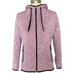 Women's hoodie brushed knitted fleece jacket with contrast zipper