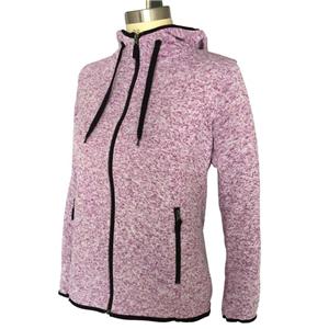 Women's hoodie brushed knitted fleece jacket with contrast zipper