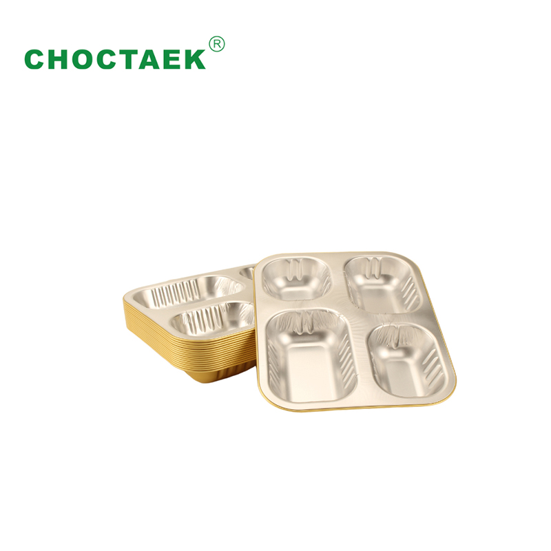 3-Compartment Black & Gold Smooth Wall Aluminum Food Storage Containers