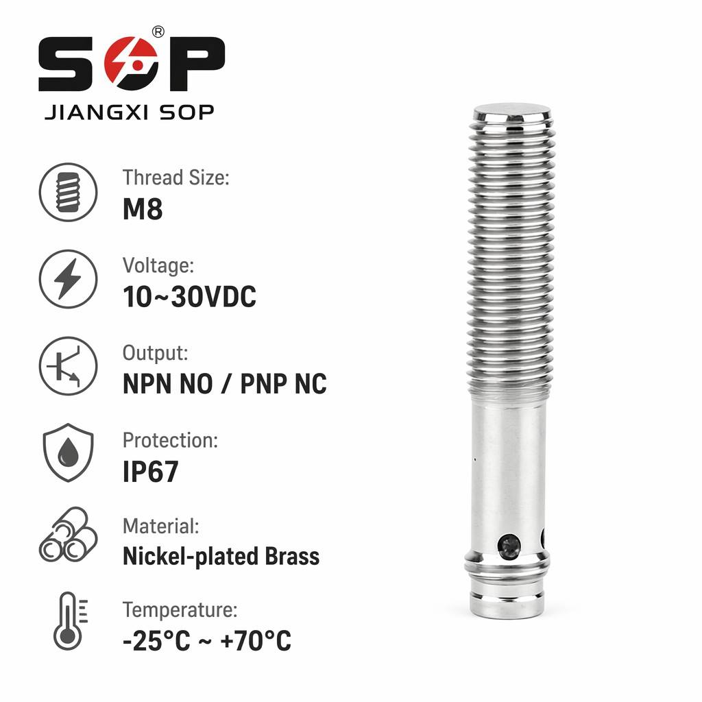 Industrial Automation M8 Proximity Sensor for CNC Conveyor Packaging Machine Metal Positioning Detection DC 3 Wire PNP NO IP67